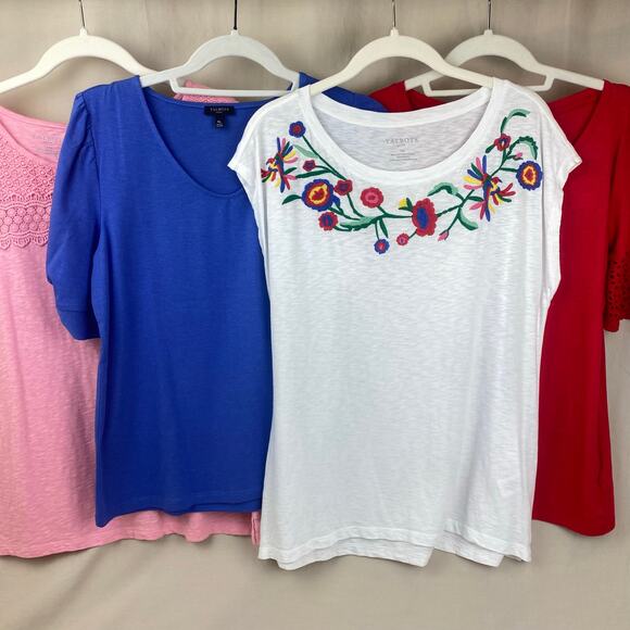 Talbots Petite Medium 4 Shirt Bundle - Cotton Embroidered Bell Sleeve Floral - Picture 1 of 10